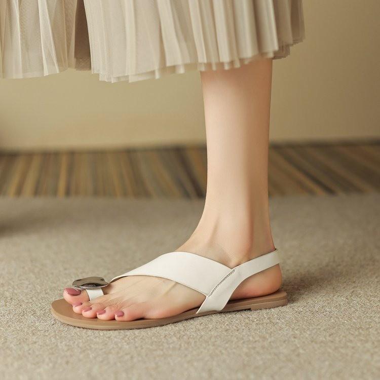 Fashion Minimalist White Flat Sandals - Comfort Cross Strap Toe Post Design, Ideal for Summer Casual/Beach Wear