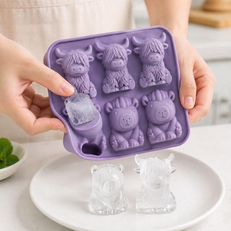 Animal Ice Tray for Juice, Water and Coffee Cups, 6 Cavity Tray with Flexible Body for Beverage Service and Storage