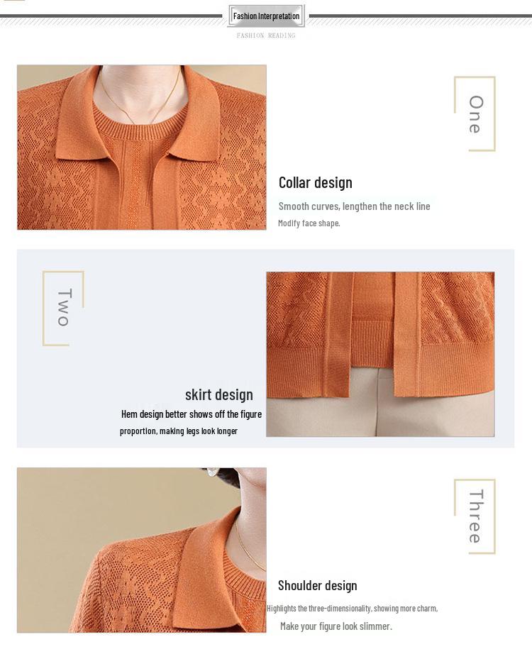 2026 Spring Women's Plus Size Knit Two-Piece Set: Small Cardigan & Long Sleeve Top for Middle-Aged Ladies