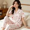 Sweet Girl Peach Pink Striped Pajamas Women's Summer Cardigan Short-sleeved Three-piece Set Women's Imitation Cotton Loungewear