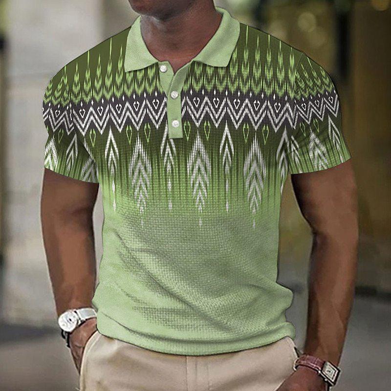 Simple Gradient Striped Pattern 3D Digital Printing Men's Comfortable Polo Shirt