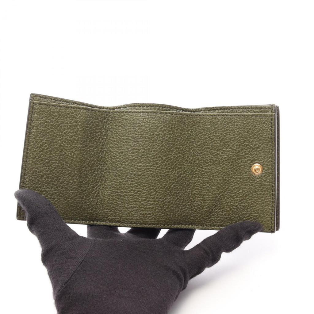 Used GUCCI Mini Wallet Logo Tri-fold Wallet 736151 Leather Khaki Used Women