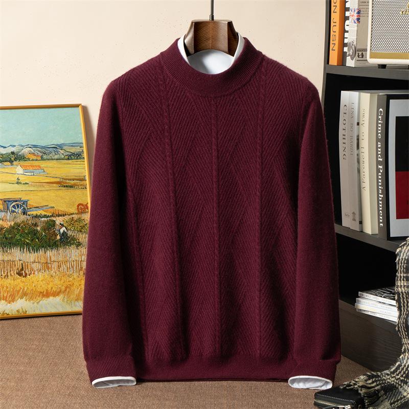 Twelve-needle jacquard cashmere sweater, round neck cashmere sweater, loose knitted sweater, long-sleeved fashionable interior XXXL