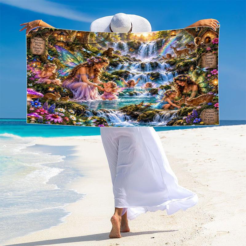 Fairyland Wonderland Print Beach Towel, Large Soft Quick Dry Towel for Beach Camping Swimming