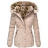 Damen Baumwolljacke mit Pelzkragen und Kordelzug, lässig, warm, für Winter und Herbst