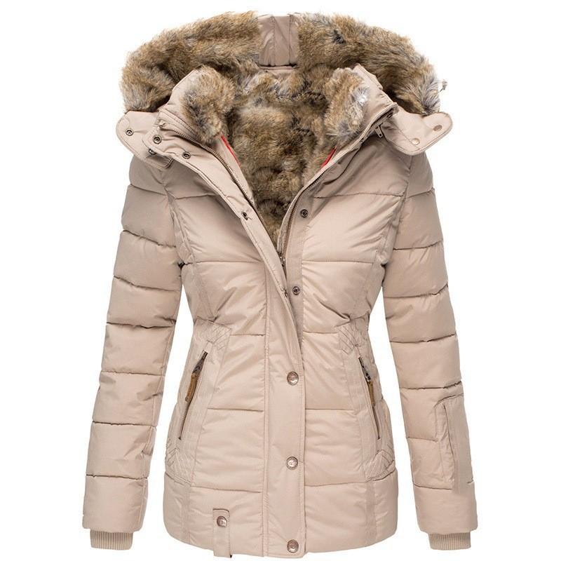Damen Baumwolljacke mit Pelzkragen und Kordelzug, lässig, warm, für Winter und Herbst
