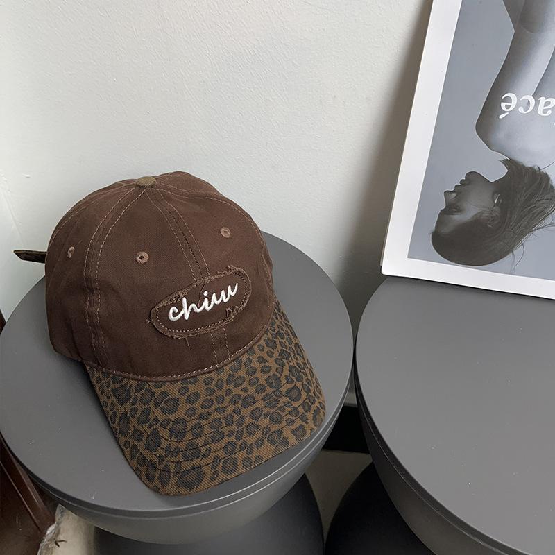 Retro Leopard Print Baseball Cap, American Men's and Women's Sun Protection Color Blocked Duck Tongue Hat, Adjustable Style