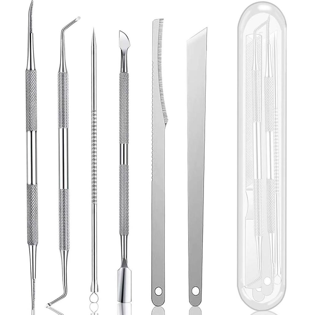 Stainless Steel Manicure & Pedicure Tool Set: Pusher, Blackhead Needle, Nail Cleaner & File