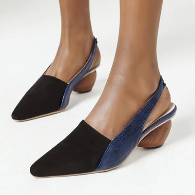 Pumps mit niedrigem Absatz Schuhe Frau 2025 Viatage Sandalen Schwarz Blau Weiß Wildleder Slingback Party Büro Hochzeitsschuhe Weibliche Kleiderpumps