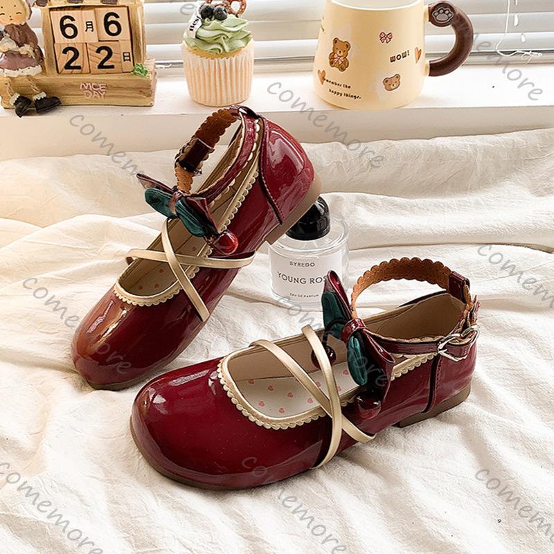 Comemore Round Toe Light Mouth Mary Jane Single Shoes Women's Summer New Colorblock Butterfly Knot Soft Sole Ankle Buckle Flats