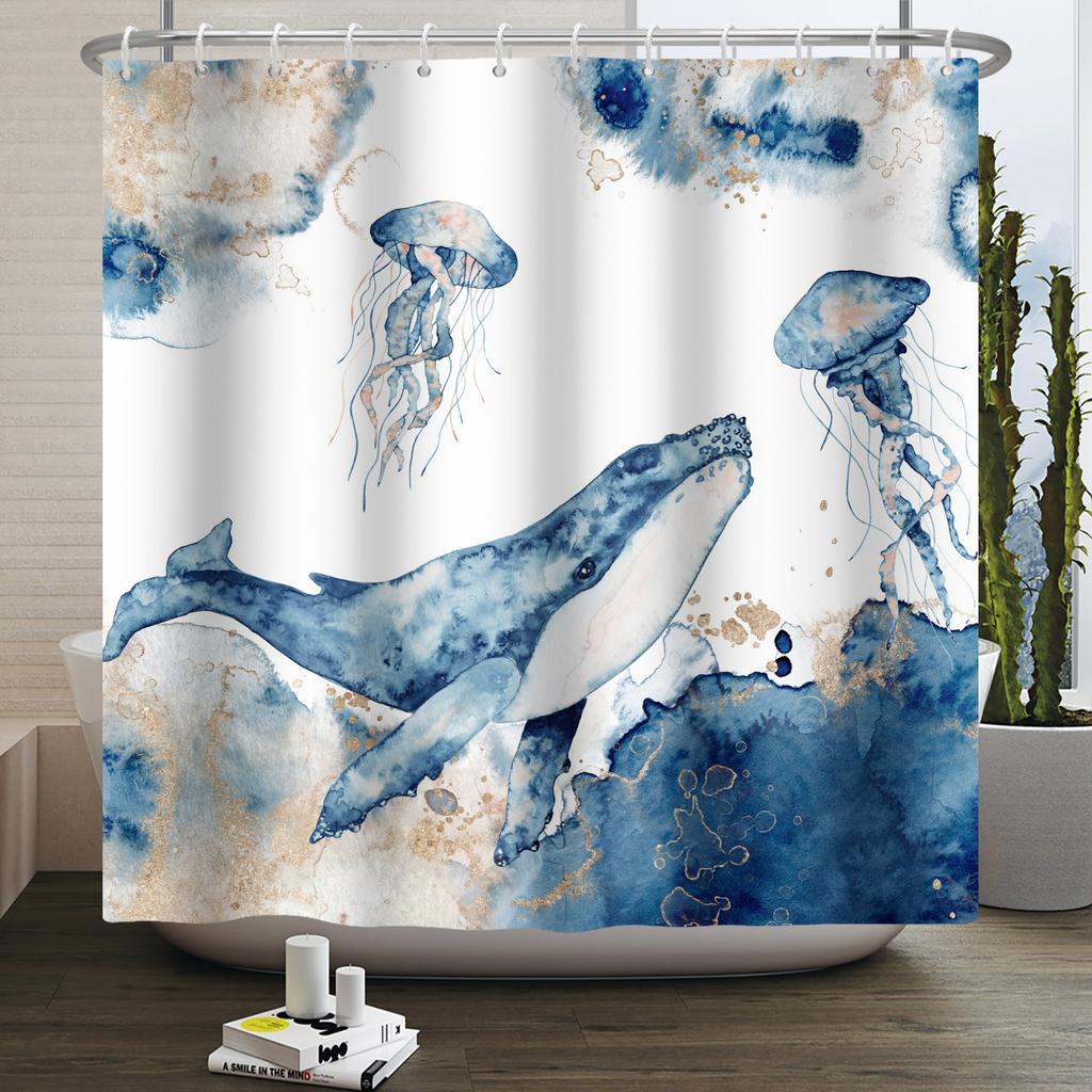 Underwater World Ocean Shower Curtain for Bathroom Seabed Animals Sea Turtle Dolphin Fish Waterproof Bathroom Curtain With Hooks