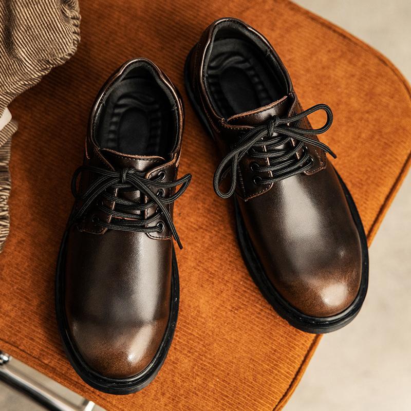 Pánské luxusní značkové nízké pohodlné šněrovací boty s kulatou špičkou, ležérní kožené kotníkové pracovní boty v britském stylu pro muže