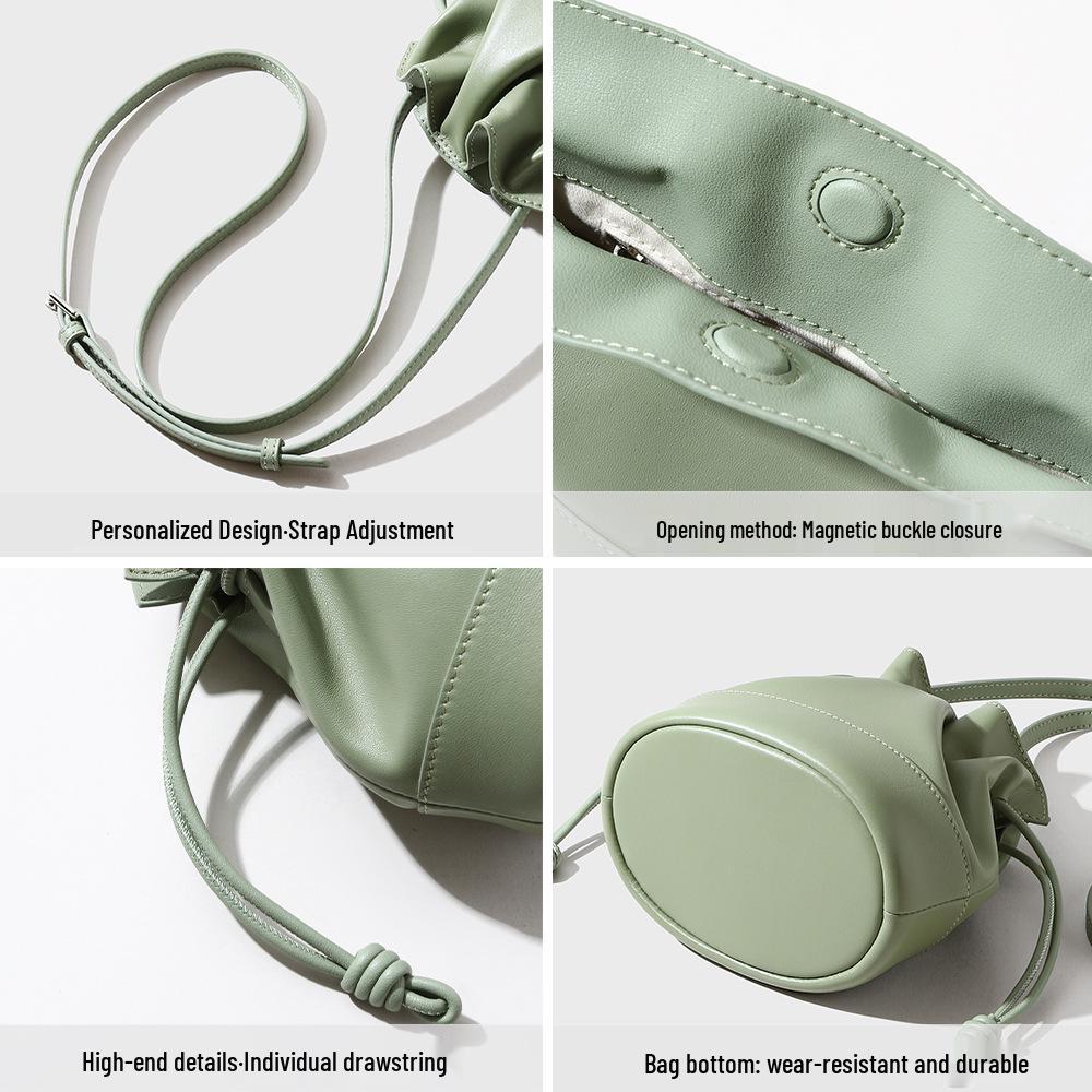 Lambskin Cloud Drawstring Bag: High-End Leather, Large Capacity, Crossbody & Underarm Style