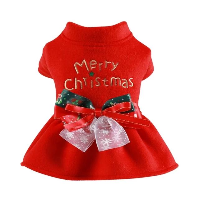 

Christmas Dog Princess Dress Autumn Winter Warm Fleece Skirt Christmas Elements Bow Tie Dress Up Small Dog Cosplay Costume XL червоний