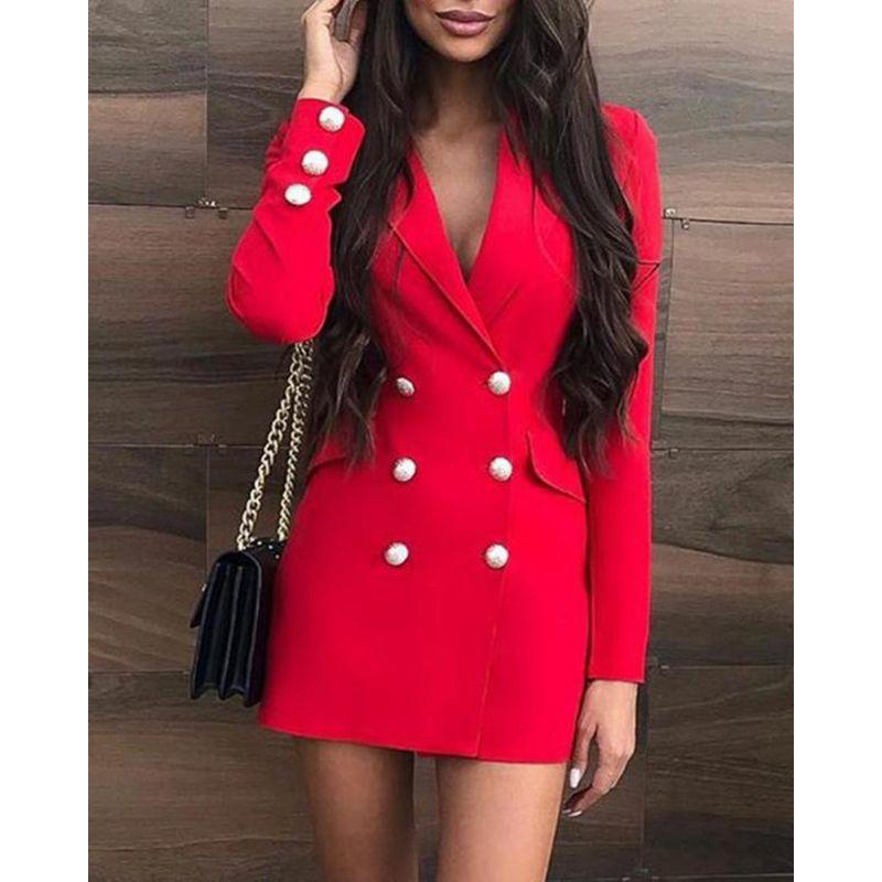 

Red Dress Suit Collar Fashion Export Fall and Winter Suit Collar Long Sleeves Red Dress Overalls Red XL