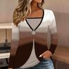 Tops for Women Geometric Print Long Sleeve Fake Two‑Piece Top Fall Casual Slim Pullover Women's Long Sleeve Top
