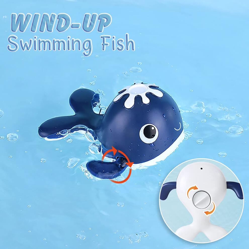 Bath Fishing Toy Set with Magnetic Catch, Windup Swimming Whales, Rotating Pole for Toddlers