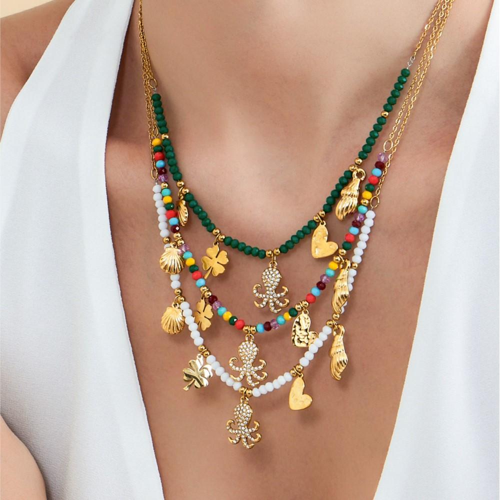 Multi Color Beaded Necklace In Stainless Steel 18k Gold Plated Chain Charm Necklaces Natural Stone Beads Necklace For Women