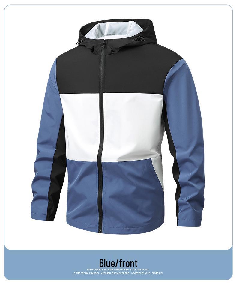 Men's European Size Hooded Jacket - Spring/Autumn, Casual, Breathable, Color Block Fashion, Trendy.