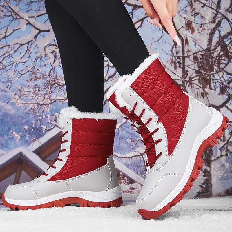 Fleece verdickte Schneestiefel Winter rutschfest wasserdicht mittelhohe Skistiefel Outdoor warm große Baumwollschuhe