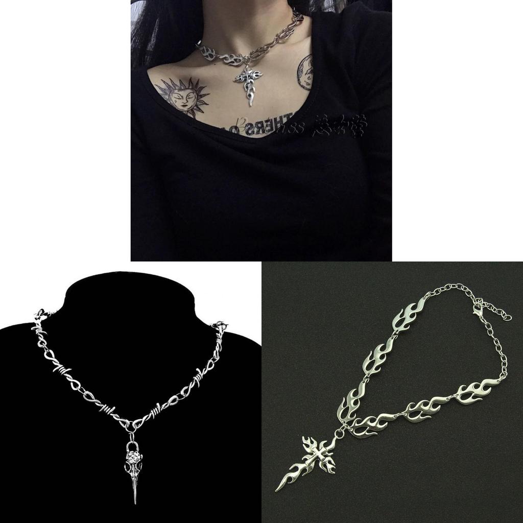 Gothic Flame Cross Necklace For Men Women With Alloy Pendant Stylish Hiphop Jewelry
