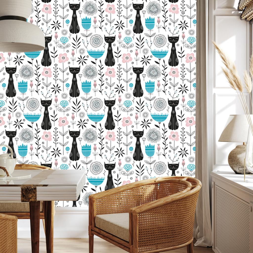 Kittens and Plants Wallpaper for Living Room and Bedroom 50x1000
