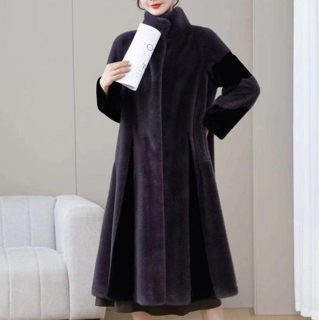 Plus Size Long Faux Fur Winter Coat with Stand Collar - Elegant and Warm
