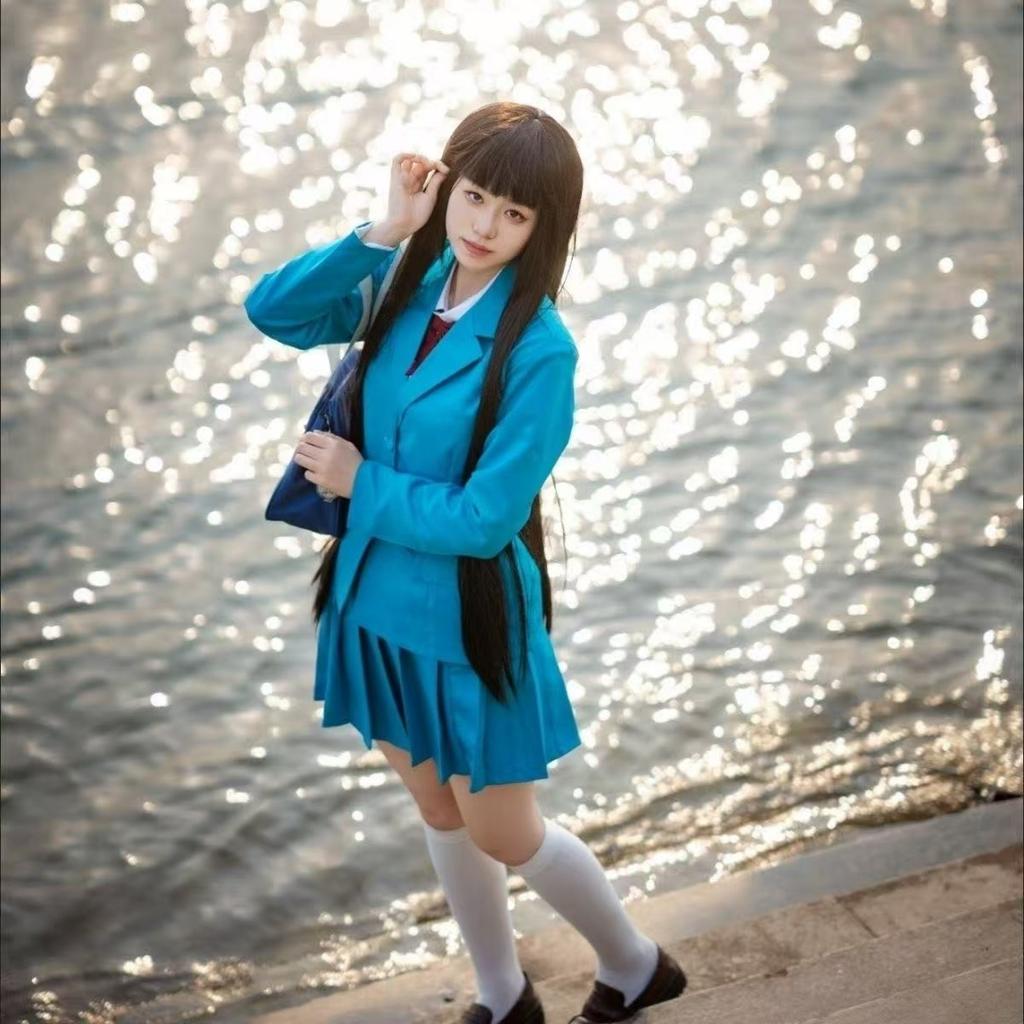 Anime Kimi Ni Todoke From Me To You Sawako Kuronuma Cosplay Costume Full Set, JK School Uniform Blazer Skirt Shirt Bow