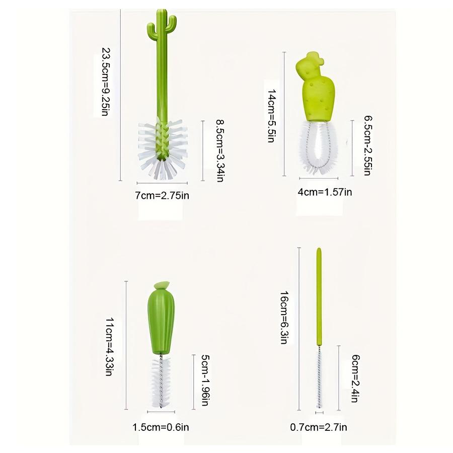 4-teiliges Multifunktions-Kaktus-Flaschenbürsten-Set Tassenbürste Flaschenreinigungsbürste Fleckenentfernerbürste Tassendeckelbürste