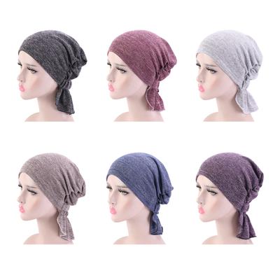 Women Summer Beanies Cap Solid Color Turban Hat Elastic Pre-Cross Chemo Covers Caps Muslim Headwraps Windproof Bandanas