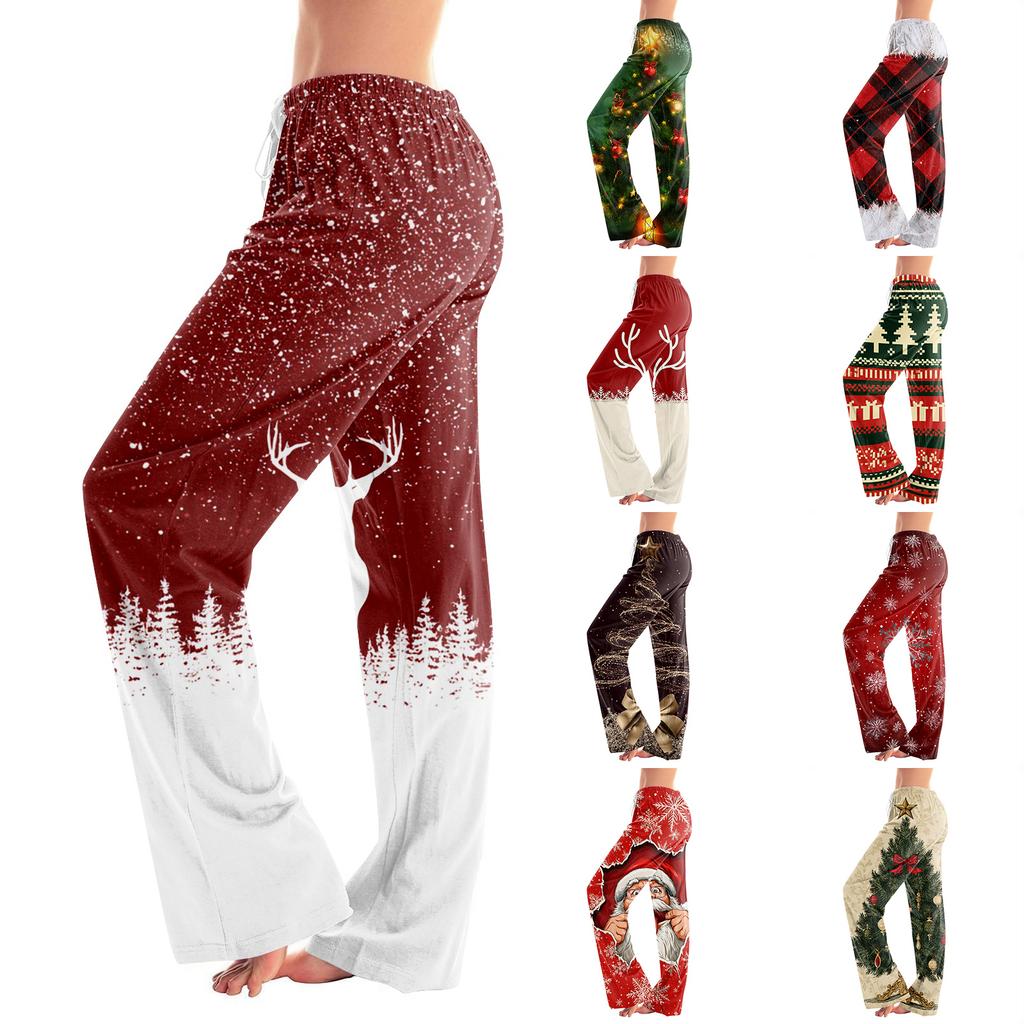 Women's Casual Christmas Printed Pajama Pants Loose Fit Sleepwear for Home
