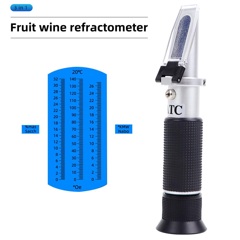 Handheld Fruit Wine Refractometer 0 - 140°OE 3 in 1 Grape & Alcohol Wine Refractometer Wine Sugar Concent Meter 0-32%Brix Tester