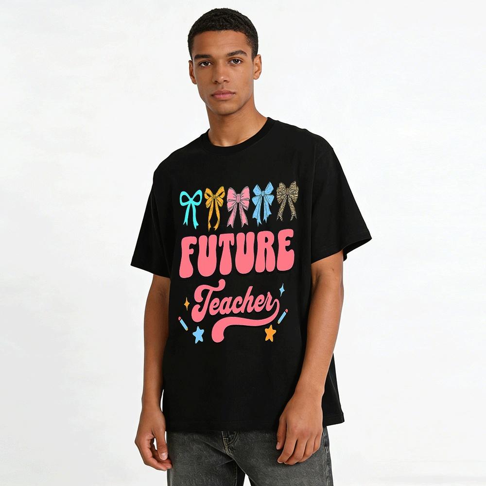 Vintage Bow Print Future Teacher Casual Top Pure Cotton T-shirt