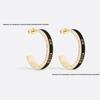 Black & White Enamel Letter-Inlaid Diamond Half-Hoop Earrings for Women