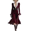 European and American Style 2025 Winter V-neck Color Block Slim Fit Long Sleeve Mermaid Dress for Women