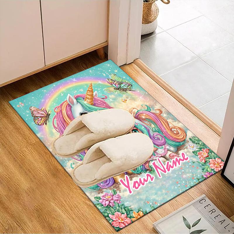 1PC Custom Name Unicorn Fairy Friendship Theme Floor Mat Ideal for Living Room, Game Rooms, Office, Bedroom Floor Mat Playful Design