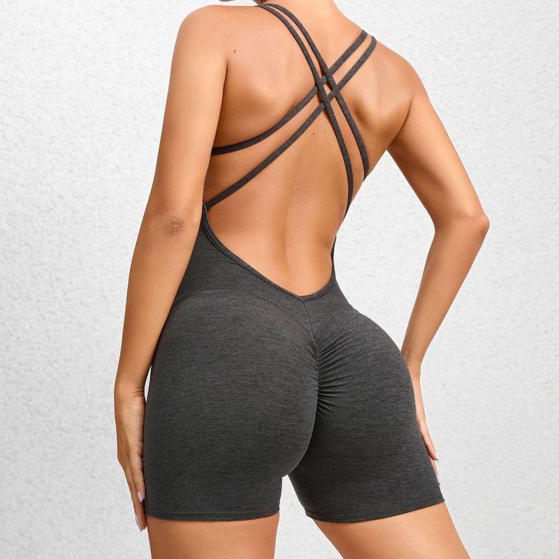 

Fashion Hot-Selling New Arrival Sexy Beauty Back Yoga Jumpsuit Hip-Showing Quick-Drying Breathable Workout Clothes Hip-Lifting One-Piece Women Charcoal Gray S