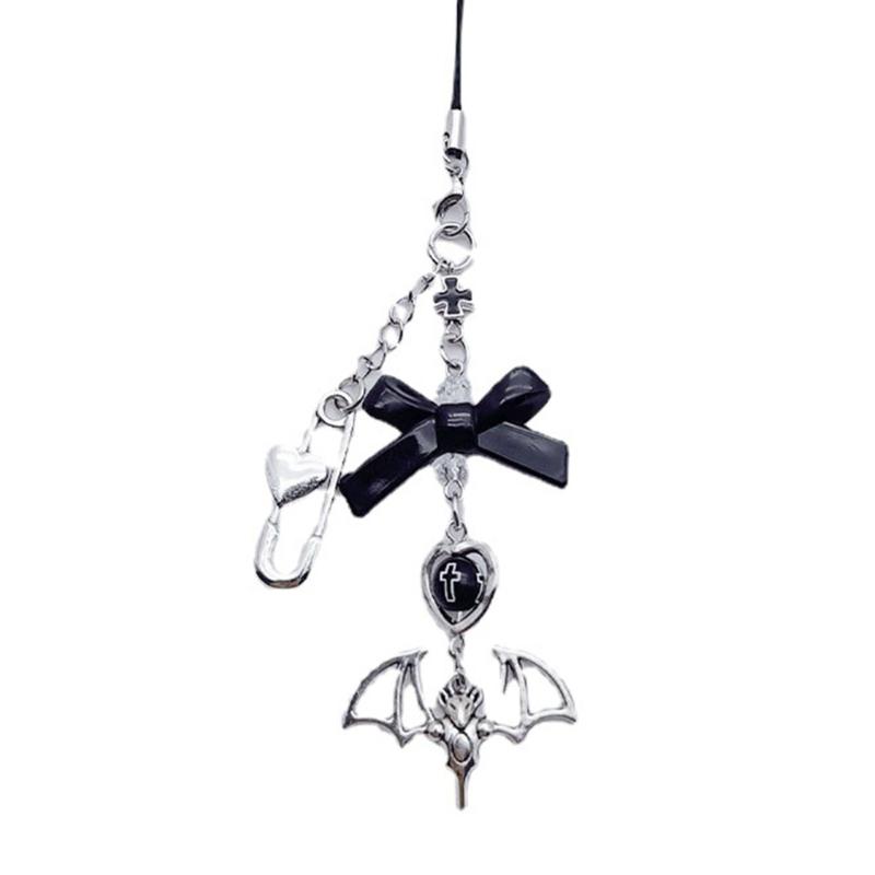 Bowknot Heart Cross Hanging Pendant Sweet Cool Phone Strap Bag Decoration Portable Hanging Lanyard Gift for Girls Women