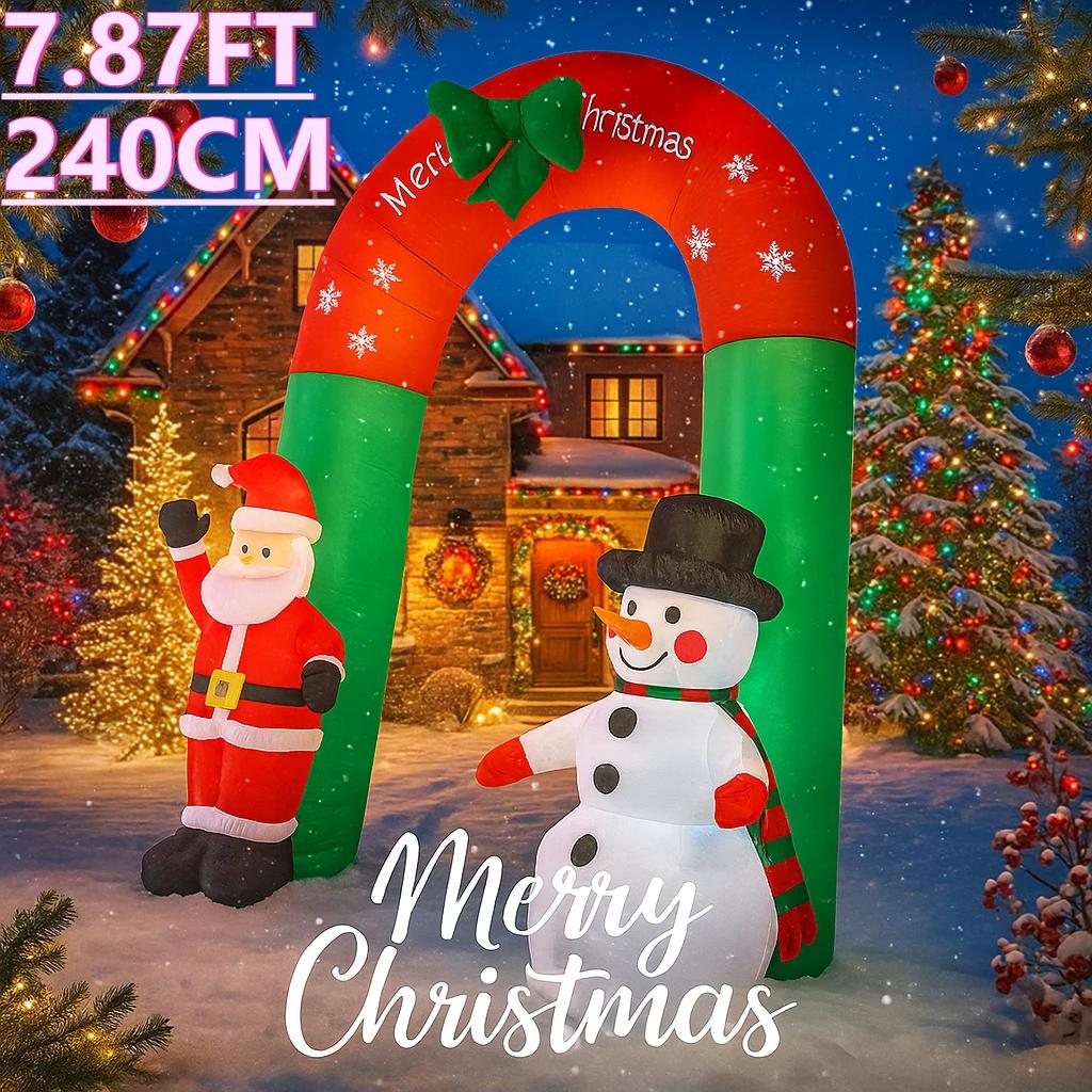 2,4 m LED-beleuchteter aufblasbarer Hofschmuck Bogen Weihnachtsmann Schneemann Spielzeug Weihnachten Zubehör Heimdekoration Schmuck Weihnachtsfeiertagsgeschenk