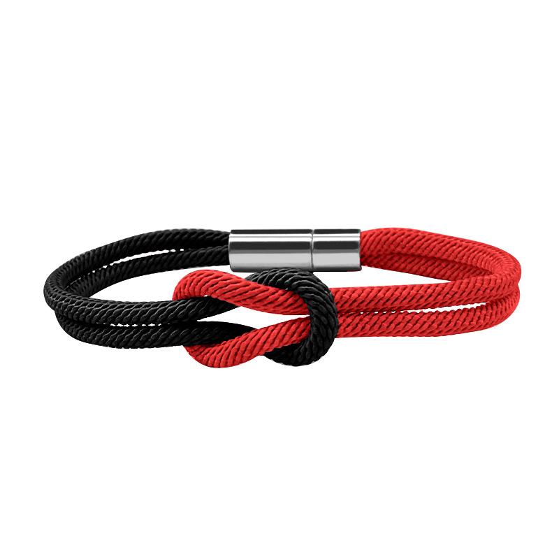Two Tone Milan Rope Adjustable 8-shaped Knot Bracelet for Couples Creative Stainless Steel Magnetic Buckle Handmade Jewelry