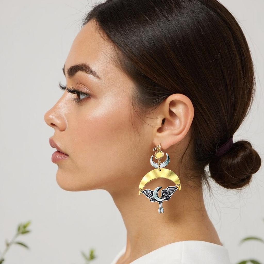 Moon and Moth Earrings Featuring Unique Design Symbolizing Change and Rebirth Pendant Earrings Alloy Texture for Women
