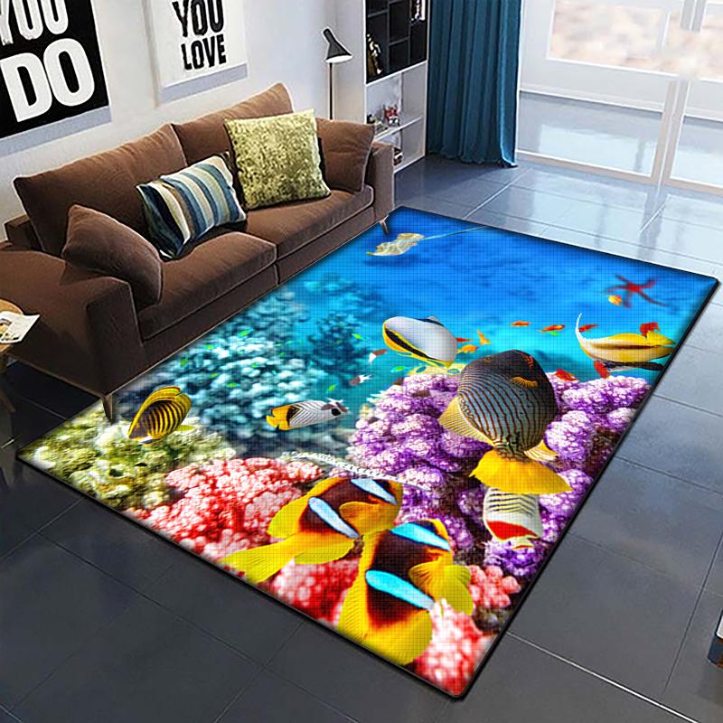 Marine Fish Beautiful Painting Carpet for Living Room Large Area Rug Black Soft Carpet Home Decoration Mats Boho Rugs Picnic