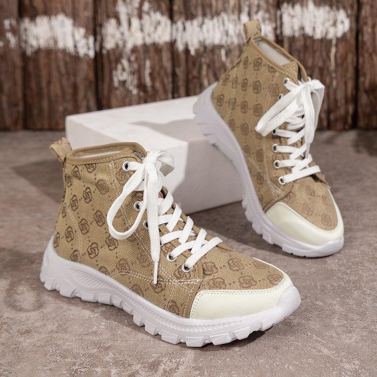 Large size printed high-top casual single shoes autumn and winter new cross-strap platform versatile women's shoes