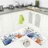 1Pcs Anti Fatigue Kitchen Rugs Blue Pumpkin Print Waterproof Non Slip Thick Cushioned Kitchen Mat Heavy Duty Comfort Standing