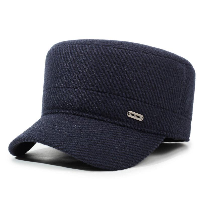 Wool Blend Warm Cotton Hat - Mid-aged & Elderly Cycling & Walking Cold Weather Ear Protection Flat Top Hat - Men's Outdoor Hat