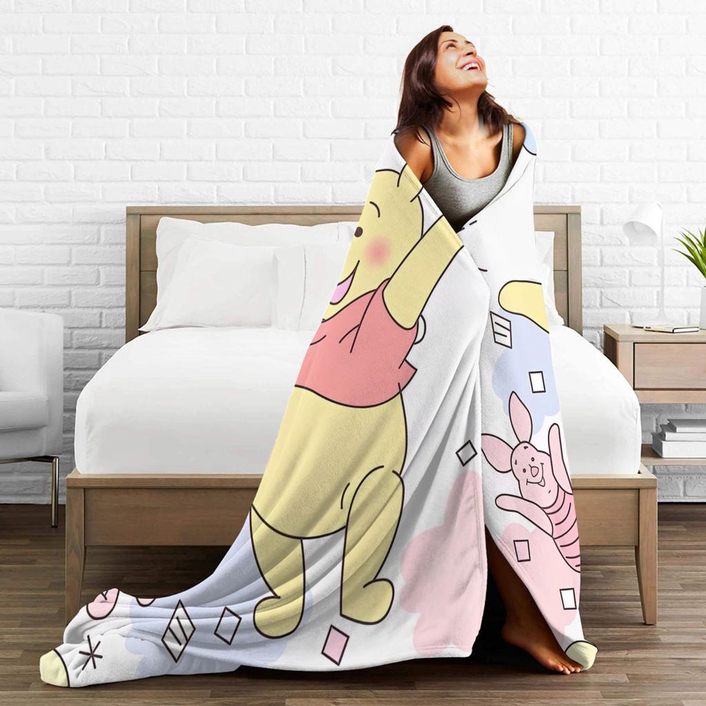 Aesthetic Winnie The Pooh Blanket Cover Velvet Cute Cartoon Super Warm Throw Blankets for Car Sofa Couch Bedspread