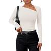 Women Long Sleeve Oblique Collar Slim Fit Solid Inner Base Layer T Shirt