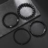 Cross Men's Multi-layer Bracelet Set: Black Gallstone, Volcanic Stone, Wood Beads. Elastic Jewelry.