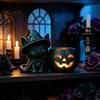 Black Cat Pumpkin Decor Halloween Candlestick, 3D Printed Witch Candle Hollow Light Holder with Tealight Cup, Spooky Tabletop for Party LED