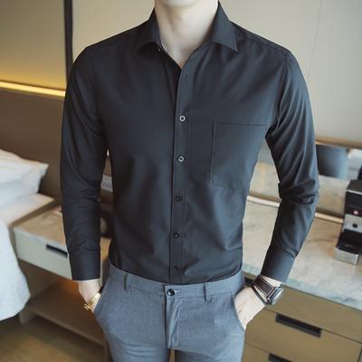 Autumn Long Sleeve White Shirt Men's Business Casual Black Long Sleeve Shirt